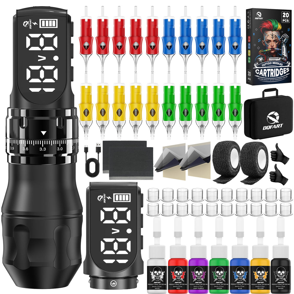 DQFART Dual-Battery Adjustable-Stroke Tattoo Pen Carry Case Kit