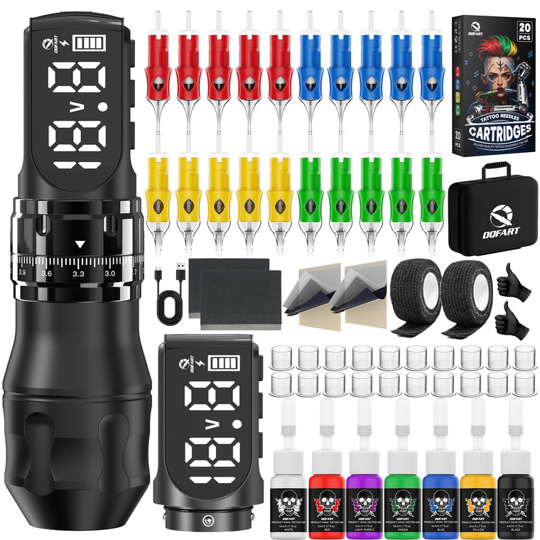 DQFART Dual-Battery Adjustable-Stroke Tattoo Pen Carry Case Kit