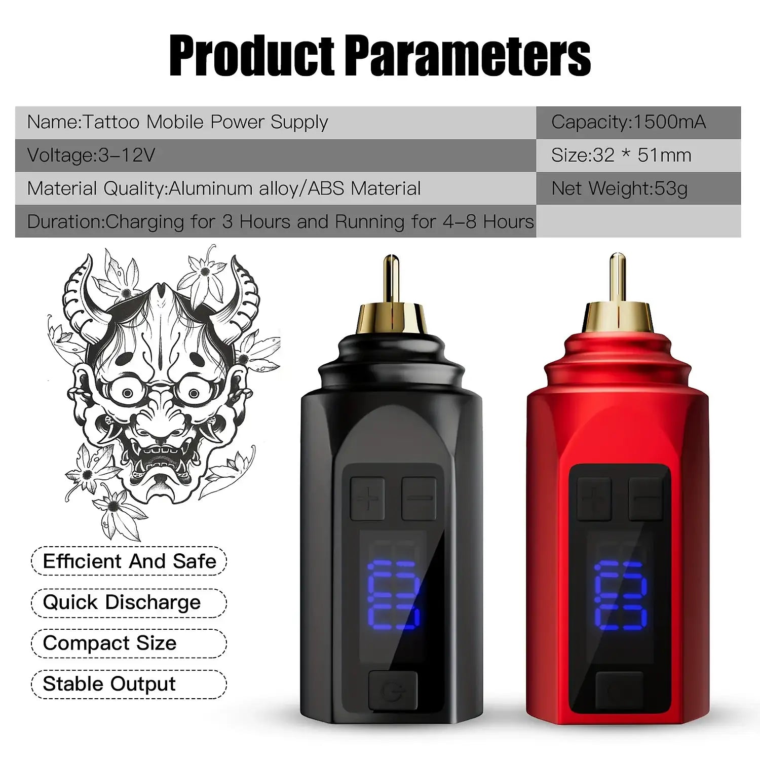 DQFART LED Wireless Tattoo Power Supply 1500mAh RCA product image 1