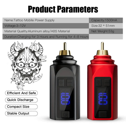 DQFART LED Wireless Tattoo Power Supply 1500mAh RCA product image 1