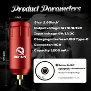DQFART TS-059 Wireless Tattoo Battery Power Supply 1200mAh for Tattoo Machines