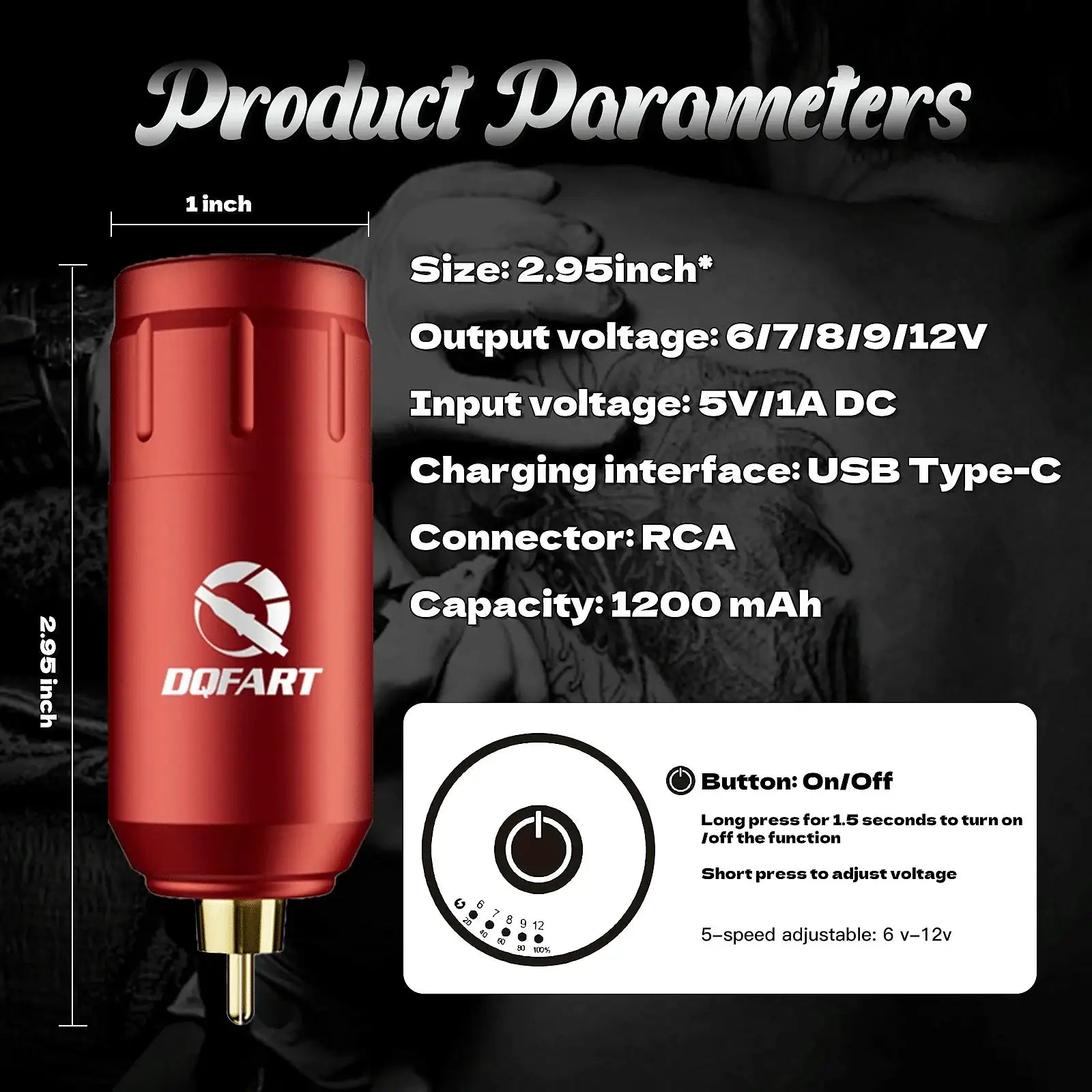 DQFART TS-059 Wireless Tattoo Battery Power Supply 1200mAh product image 4
