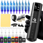 DQFART wireless tattoo gun kit WTK-302K with cartridge needles and tattoo inks