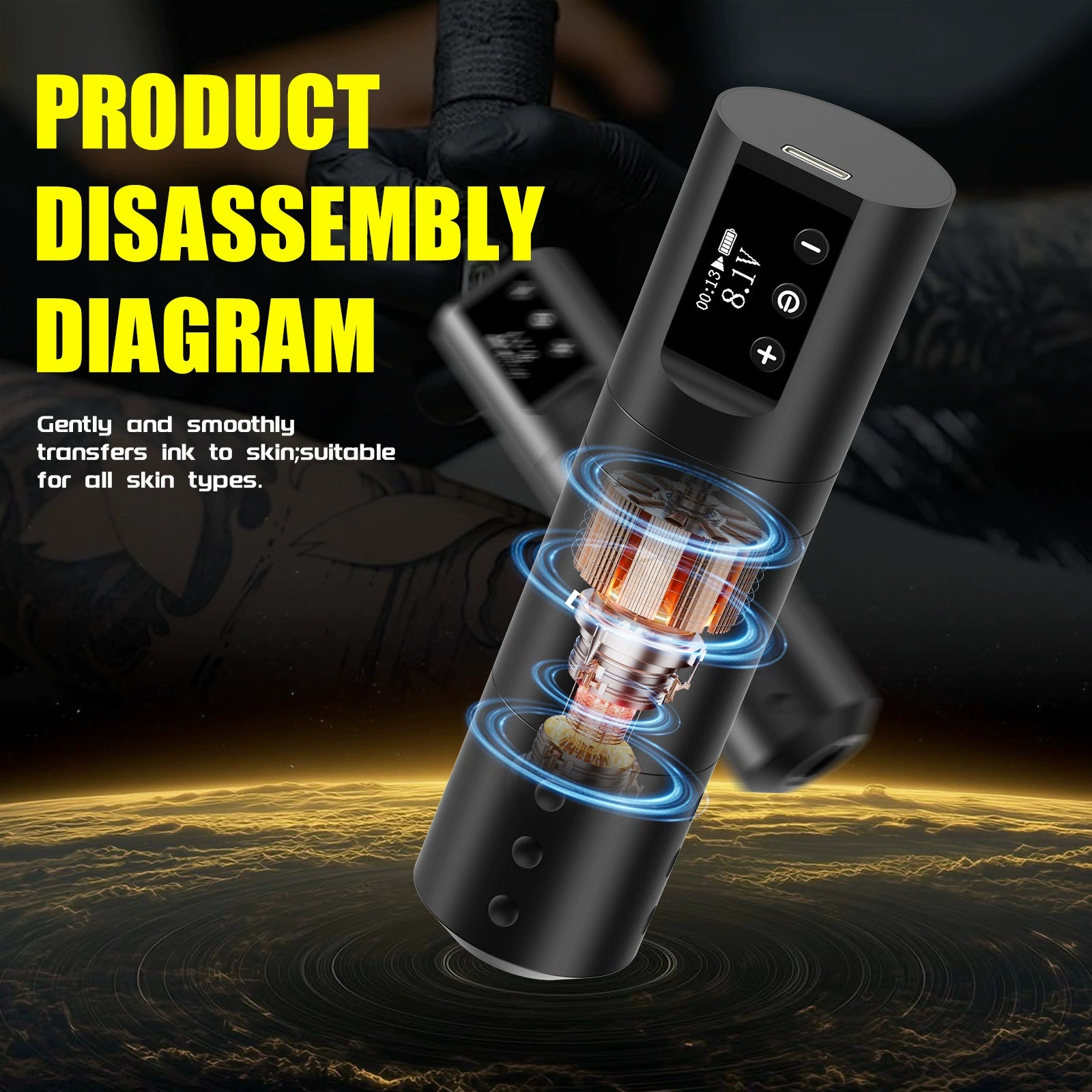 DQFART cordless tattoo pen kit for beginner tattoo supply setup
