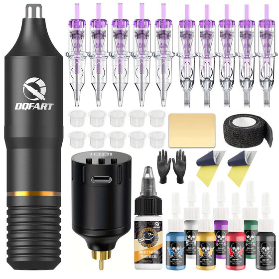 DQFART Mini Wireless Tattoo Gun Kit with Purple Needles product image 1