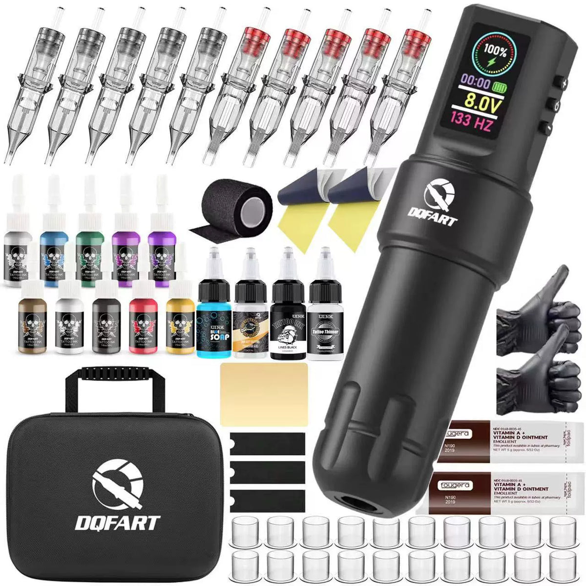 DQFART Color Screen Wireless Tattoo Gun Kit with Ink for Tattoo Artists