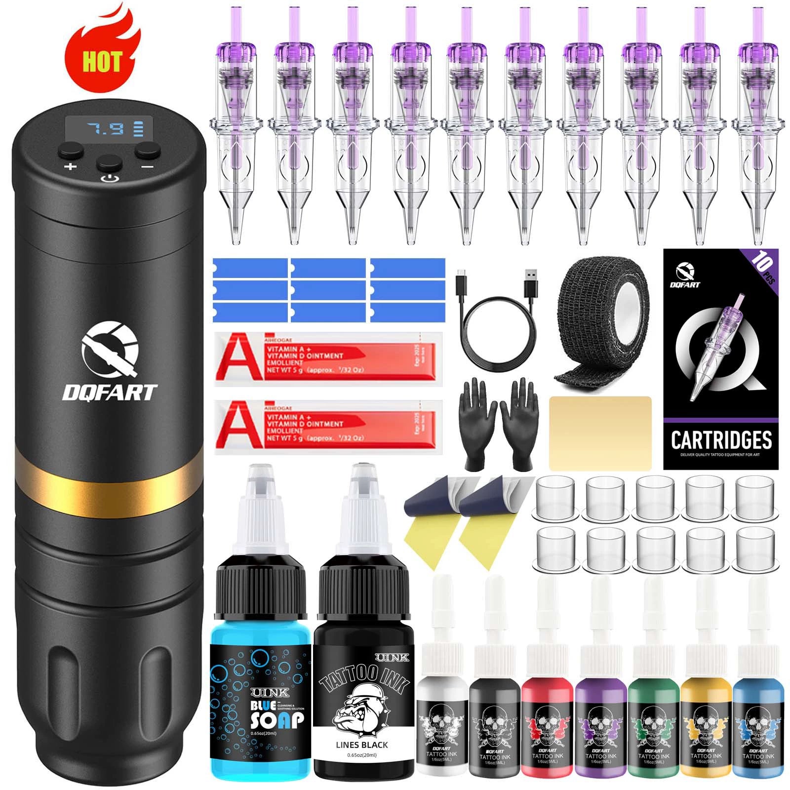 DQFART WTK-155GD Wireless Tattoo Gun Kit with Ink product image 1