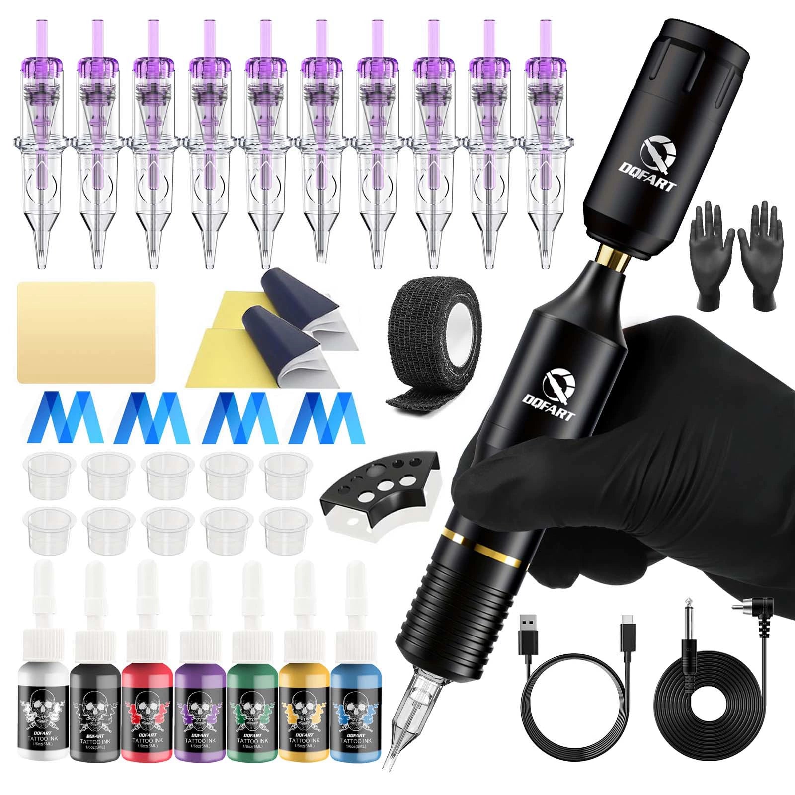 DQFART WTK-055 RCA Wireless Tattoo Gun Kit with Ink product image 1