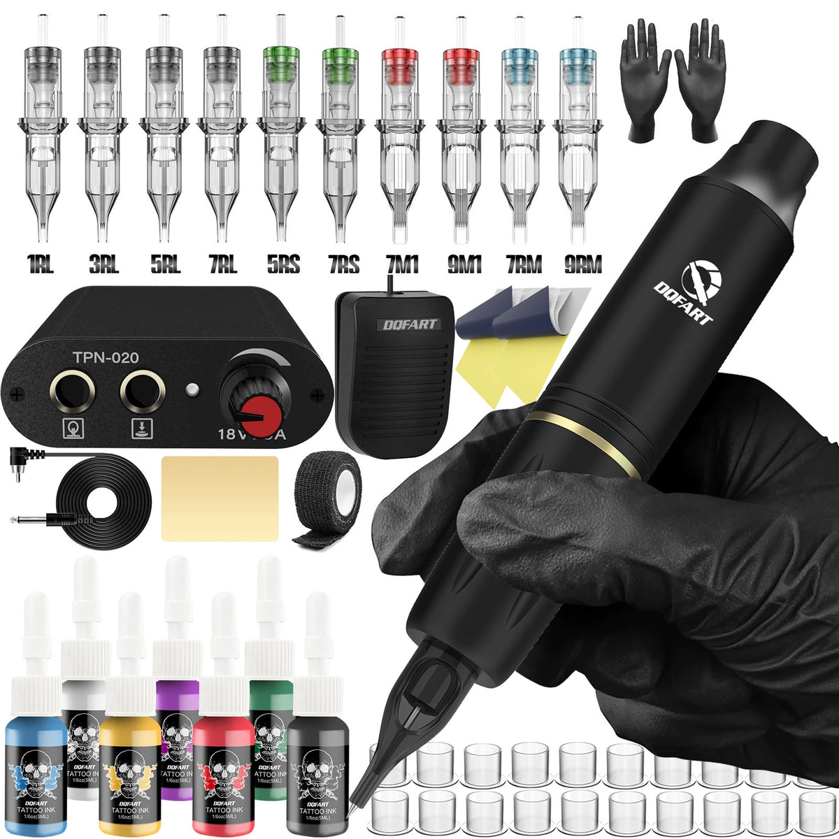 DQFART TK-108 Wired Tattoo Gun Kit with Mini Power Supply for Tattoo Artists