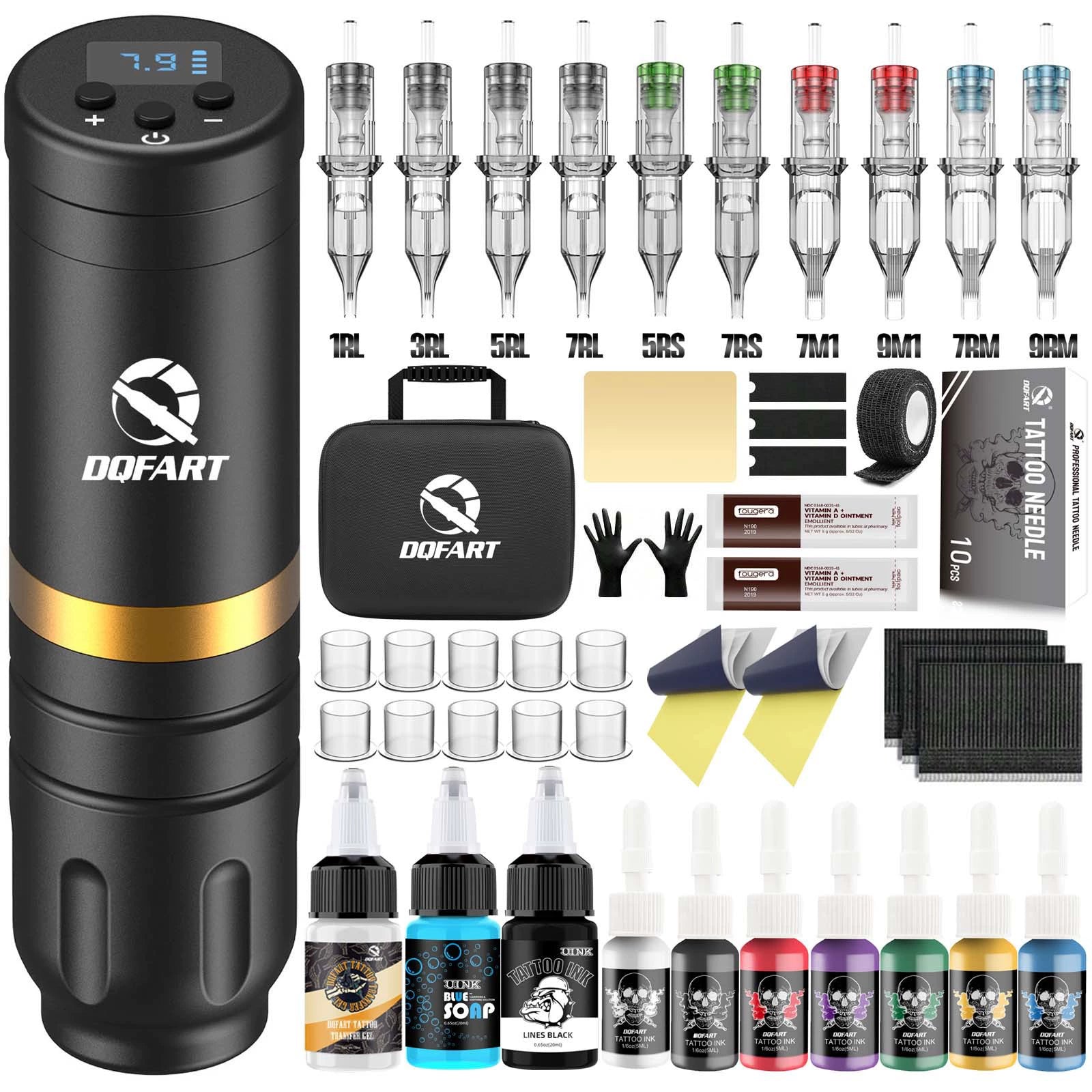 DQFART WTK-158 Wireless Tattoo Gun Kit LED Display color tattoo pen kit product image 2