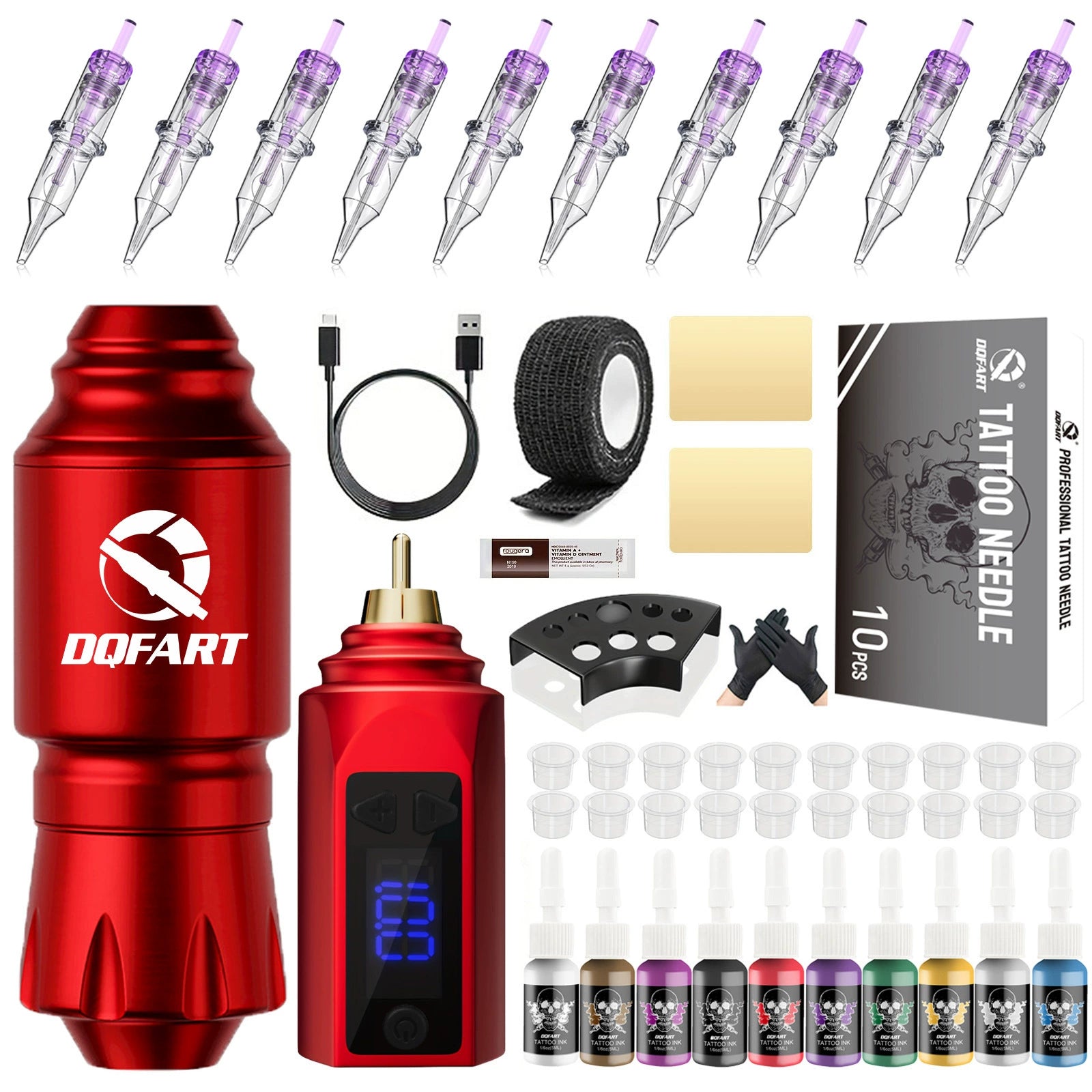 DQFART Rocket Short Pen Wireless Tattoo Gun Kit LED Display product image 2