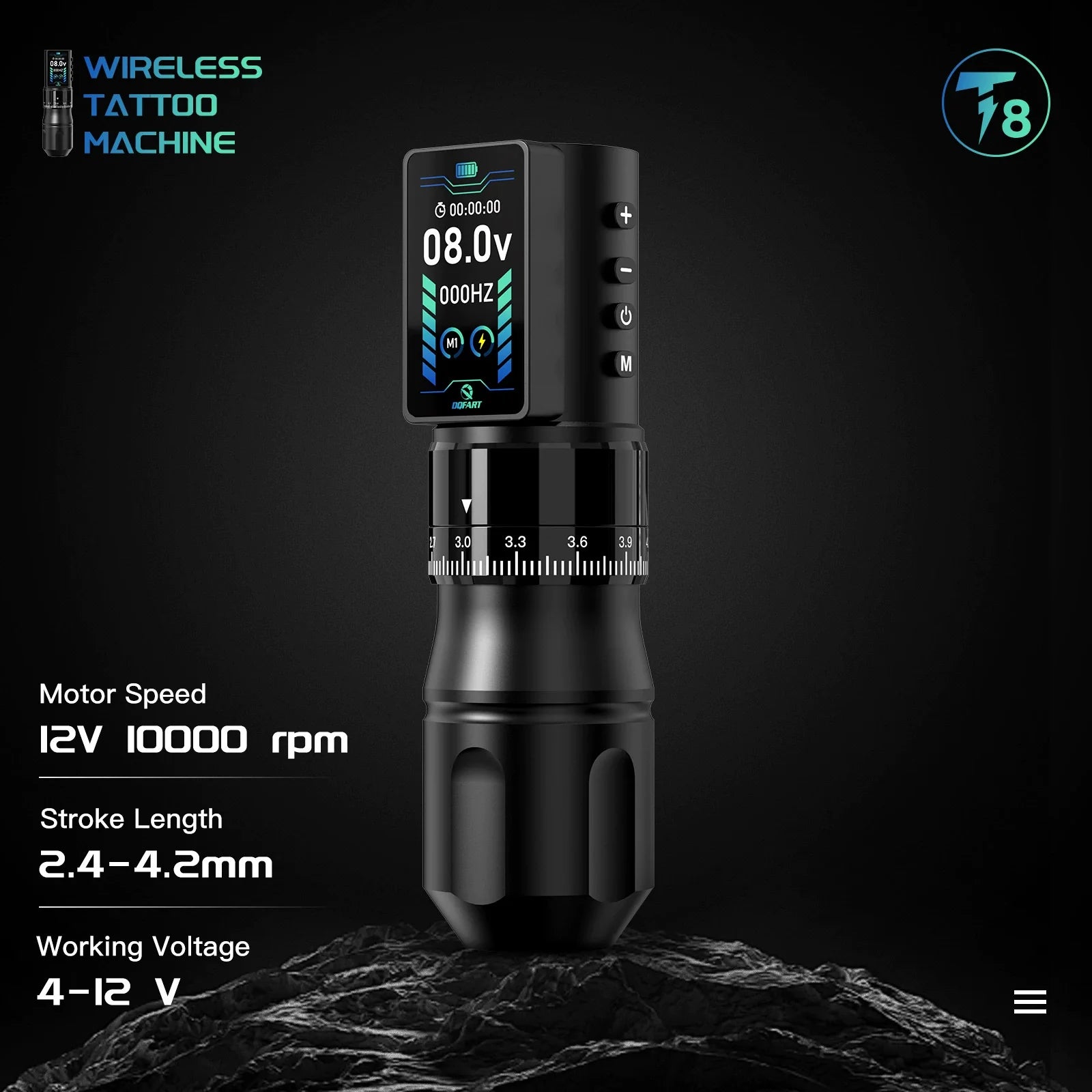DQFART T8 Adjustable Stroke Wireless Tattoo Pen 2300mAh product image 2