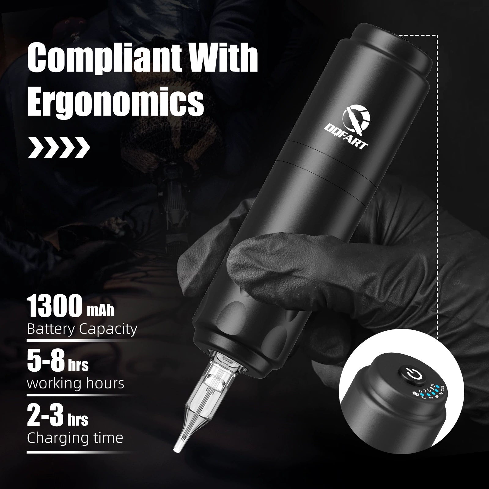 DQFART WTK-168 T4 Wireless Tattoo Gun Kit 1500mAh product image 2