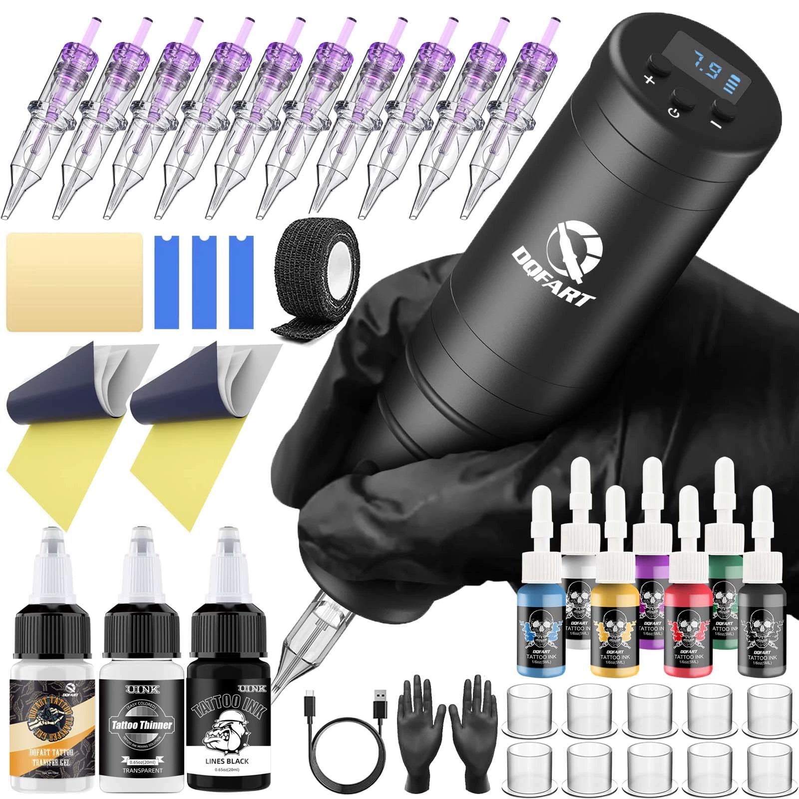 DQFART WTK-130 Wireless Tattoo Gun Kit 1500mAh color tattoo pen kit product image 3