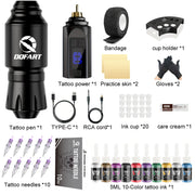 DQFART Rocket Short Pen Wireless Tattoo Gun Kit LED Display for Tattoo Artists