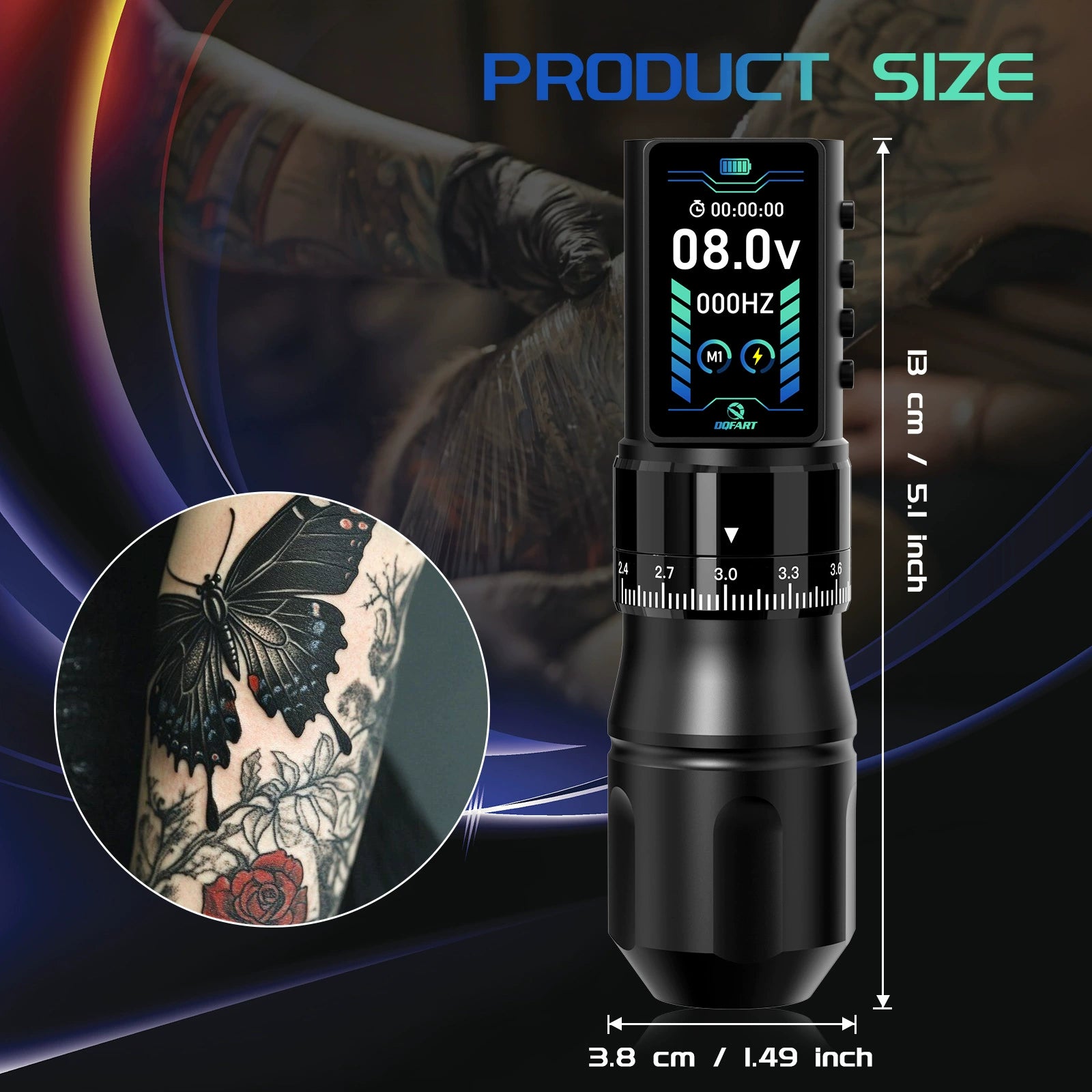 DQFART T8 Wireless Tattoo Gun Kit 2300mAh Adjustable Stroke product image 4
