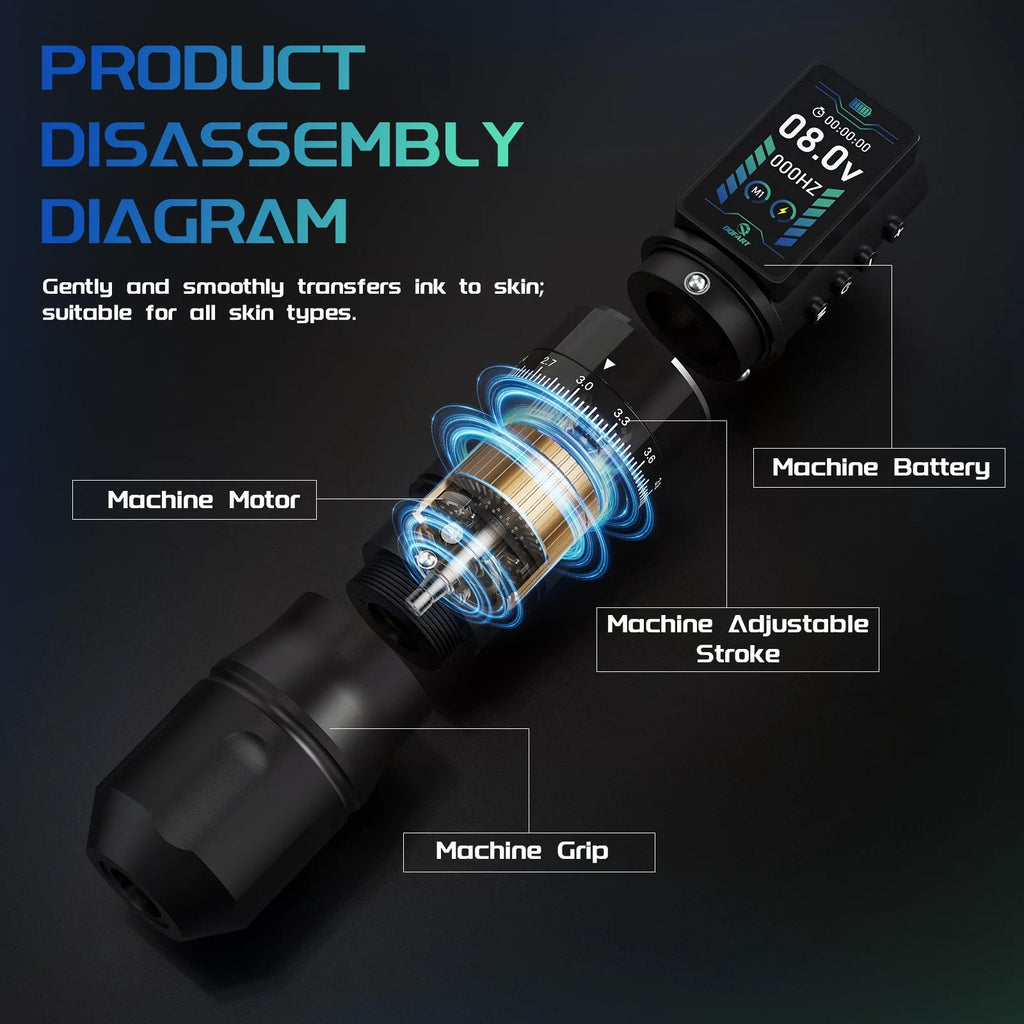 DQFART T8 Adjustable Stroke Wireless Tattoo Pen 2300mAh product image 4