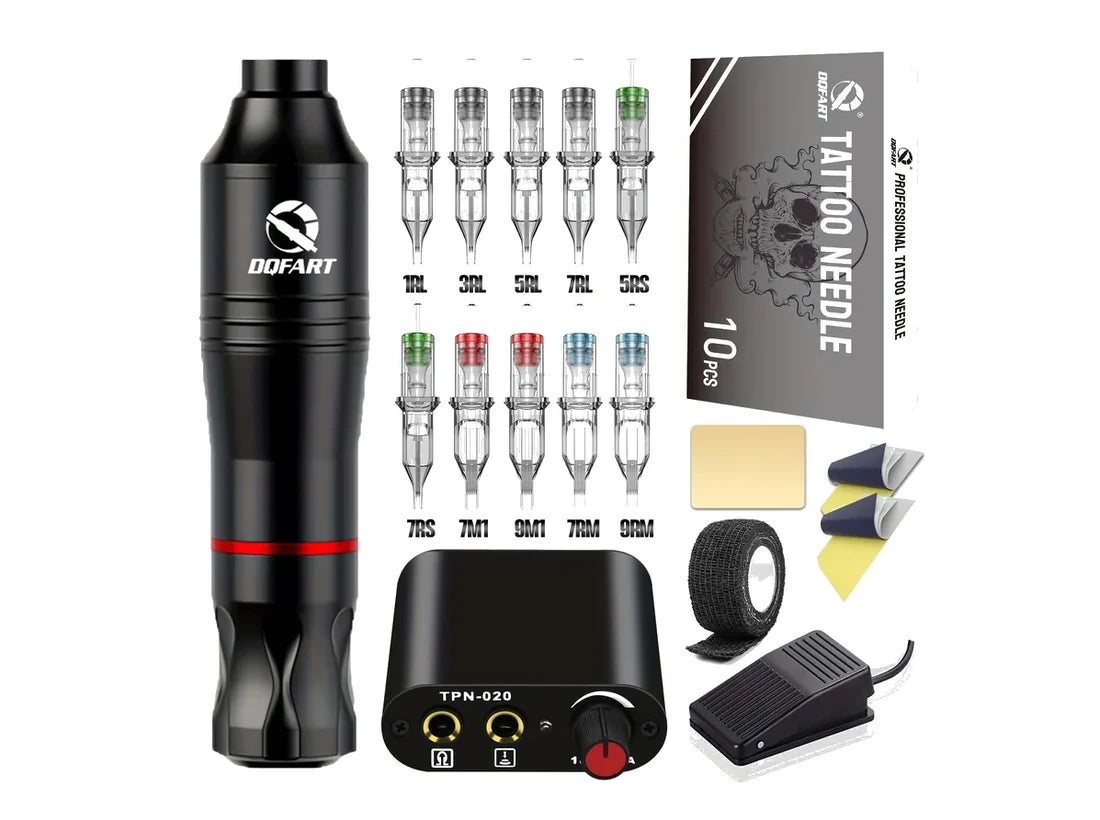Tattoo gun kits with machine ink and needles